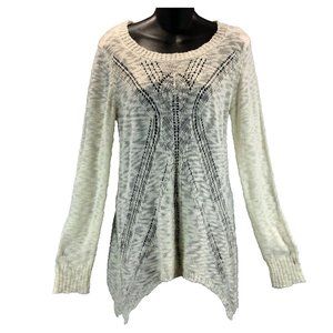 Almost Famous Women Sz L Cream Lightweight Casual Loose Weave Sweater Long Sleev